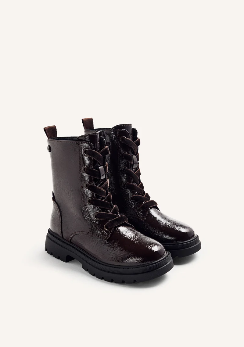 BROWN PATENT EFFECT BOOTS
