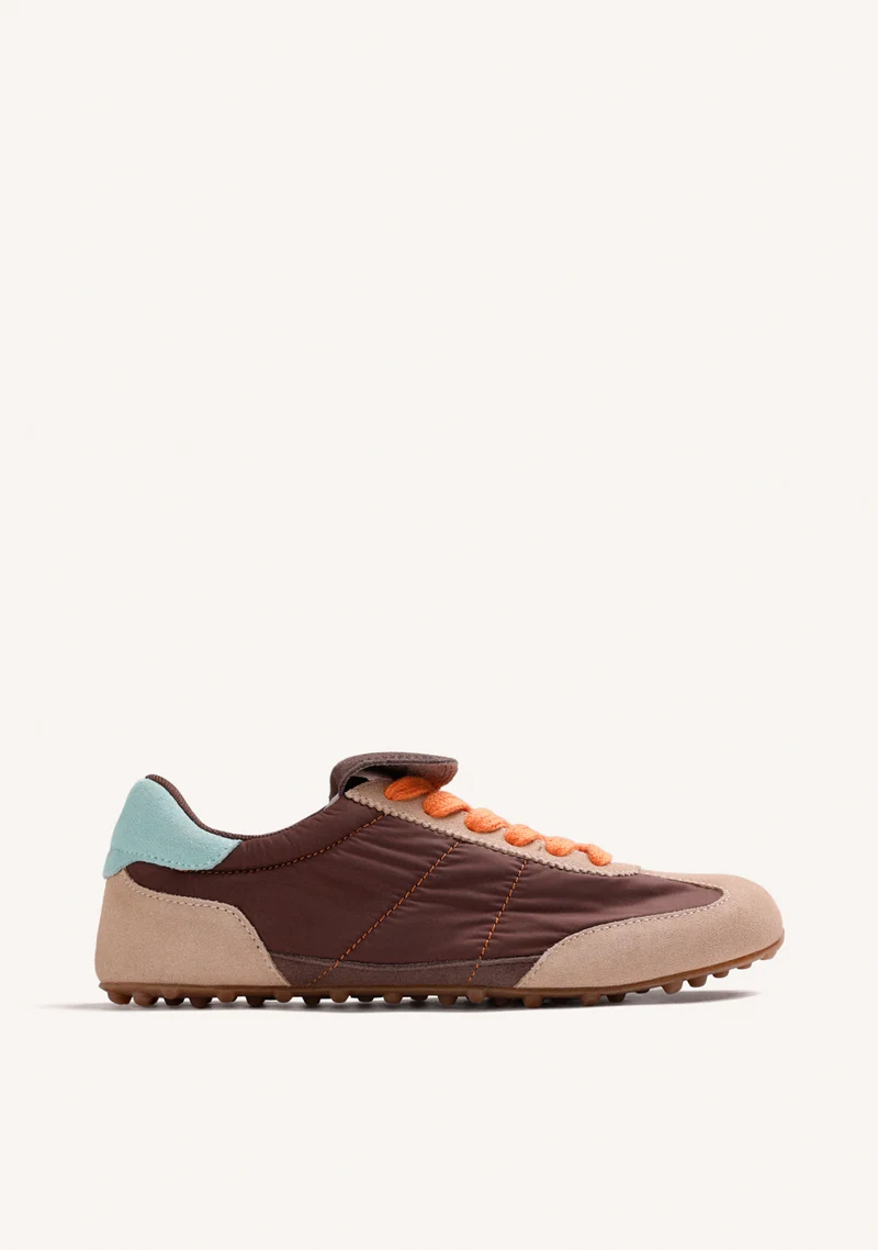 BROWN LEATHER AND NYLON SNEAKERS