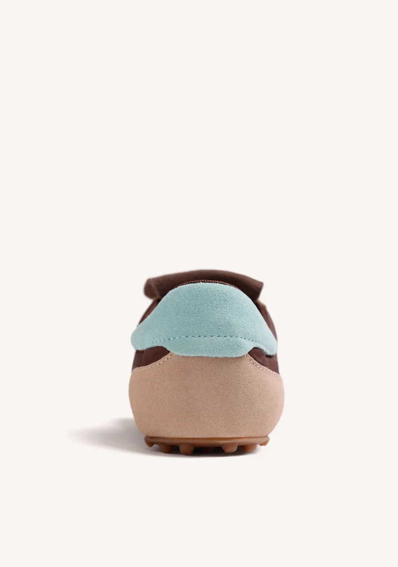 BROWN LEATHER AND NYLON SNEAKERS