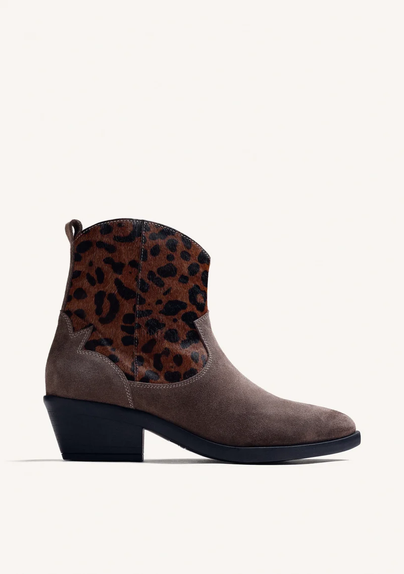 ANIMAL PRINT LEATHER ANKLE BOOTS