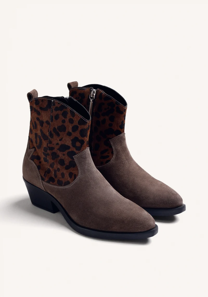 ANIMAL PRINT LEATHER ANKLE BOOTS