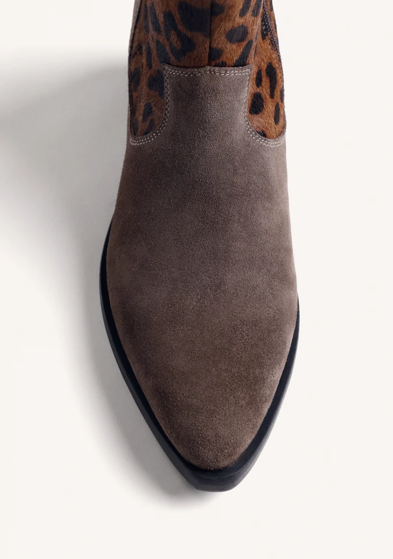 ANIMAL PRINT LEATHER ANKLE BOOTS