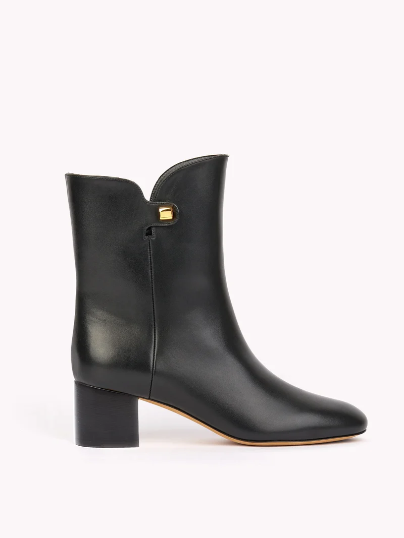 Bottines Gaby en cuir piper noir et talon moyen