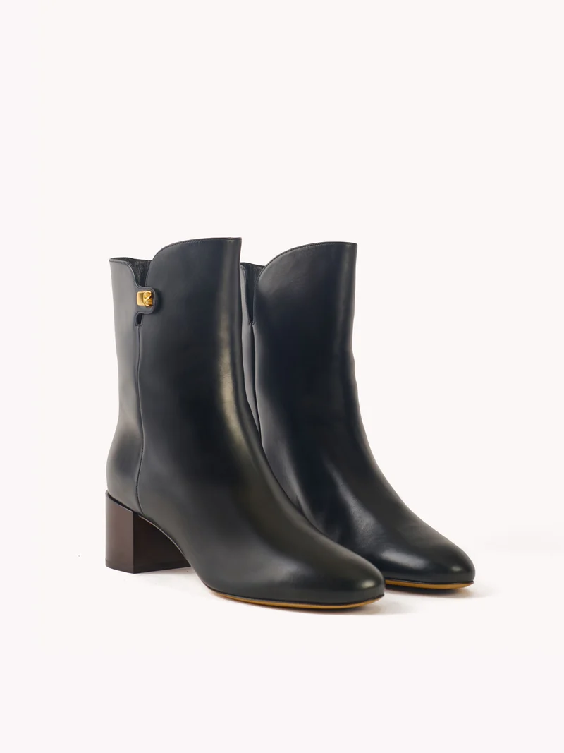 Bottines Gaby en cuir piper noir et talon moyen