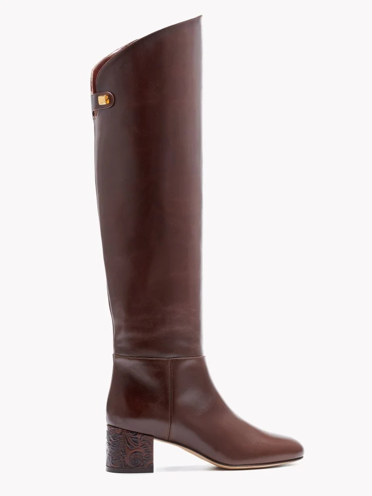 Bottes Adry Borgia en cuir marron pécan avec un talon moyen embossé