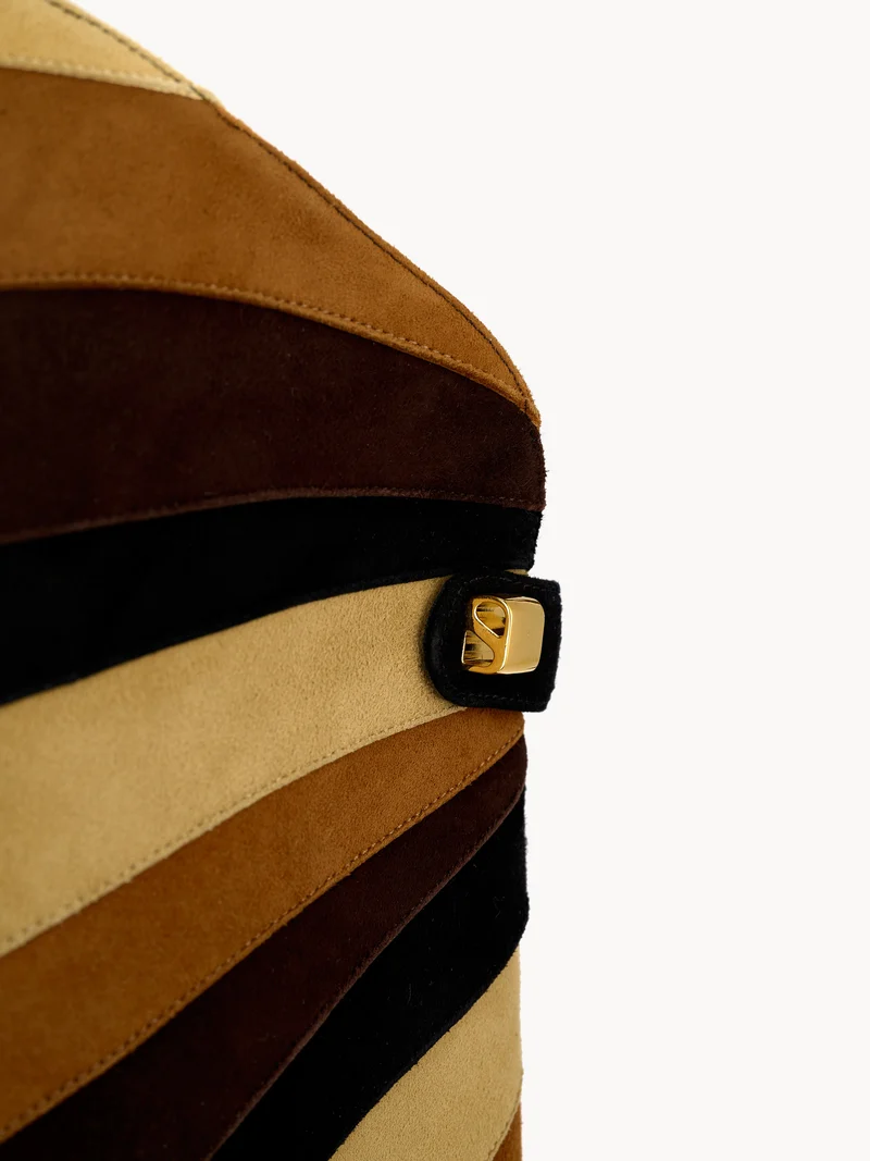 Bottes Aurora en suède patchwork marron sahara et talon haut