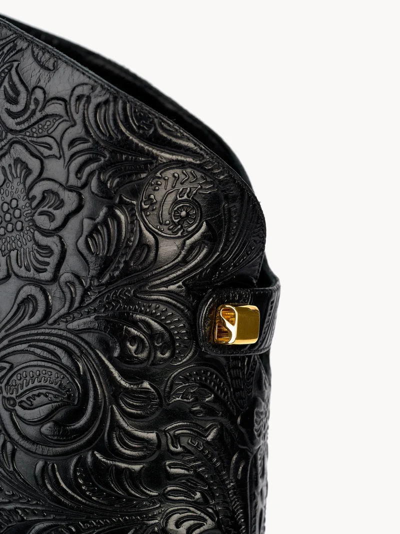 Bottes à talons Adriana Borgia en cuir embossé floral noir