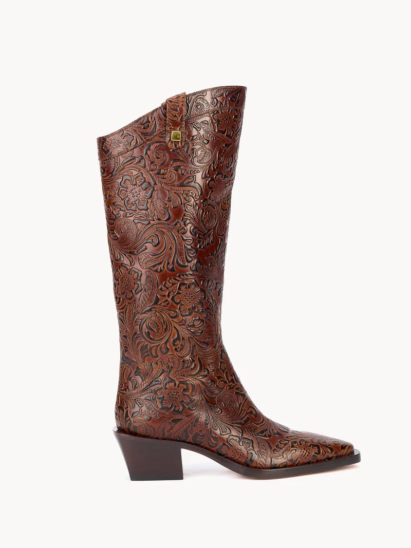 Bottes western Sienna Borgia en cuir embossé floral marron pécan