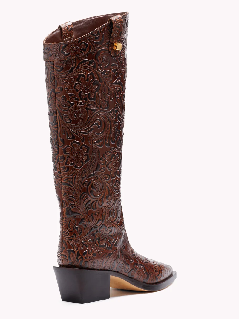 Bottes western Sienna Borgia en cuir embossé floral marron pécan