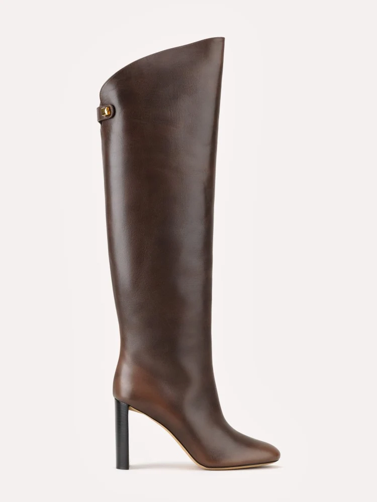 Bottes Adriana en cuir piper marron chocolat et talon haut