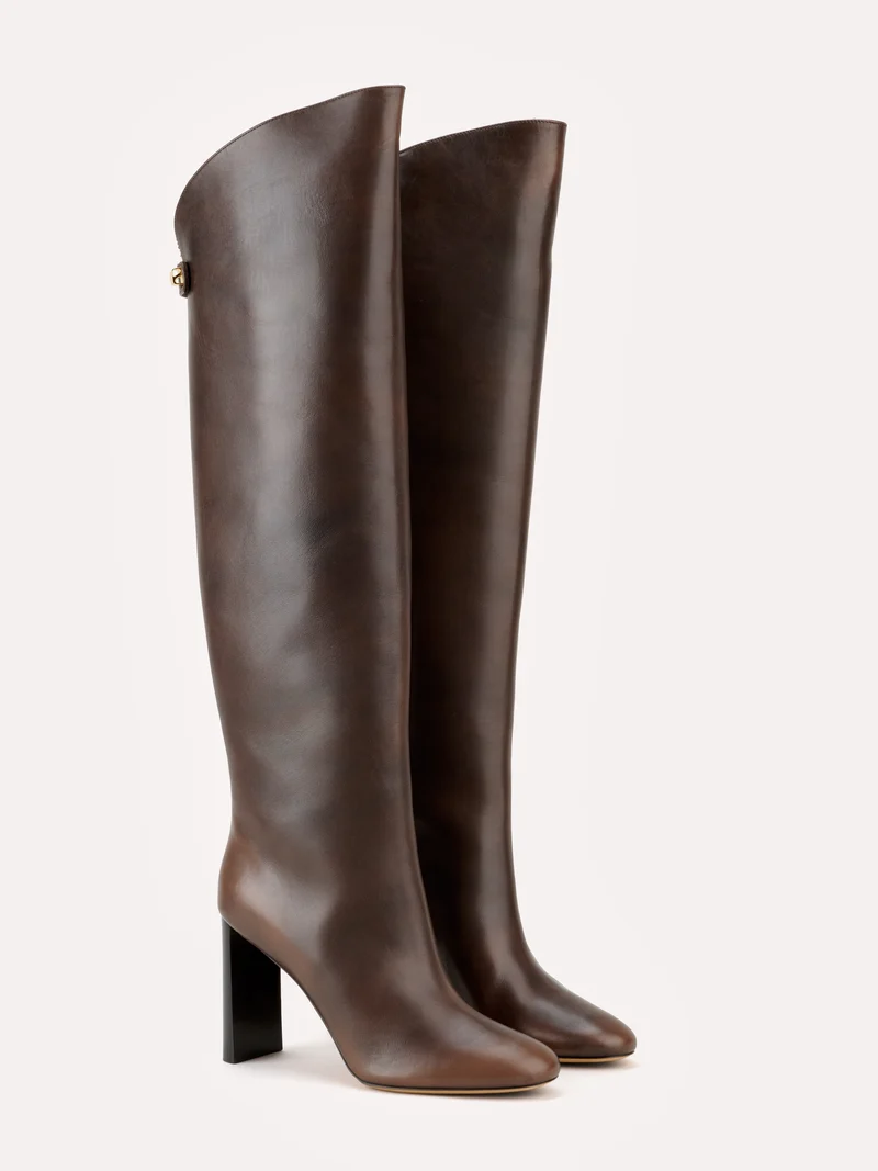 Bottes Adriana en cuir piper marron chocolat et talon haut