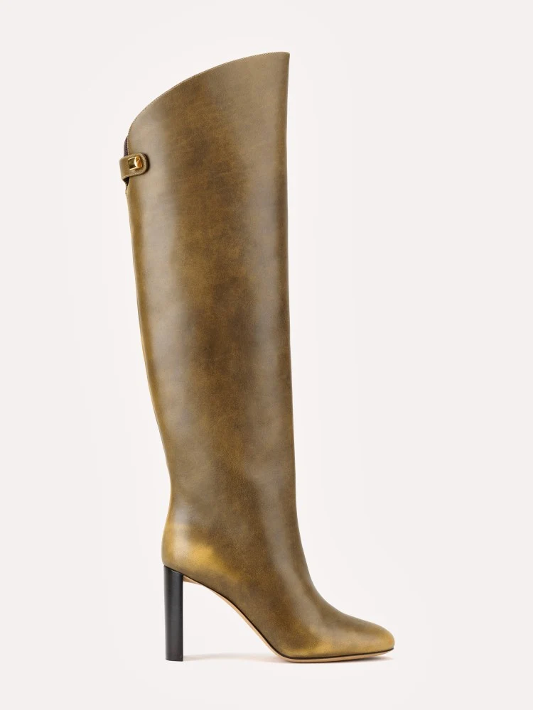 Bottes Adriana en cuir piper brun doré et talon haut