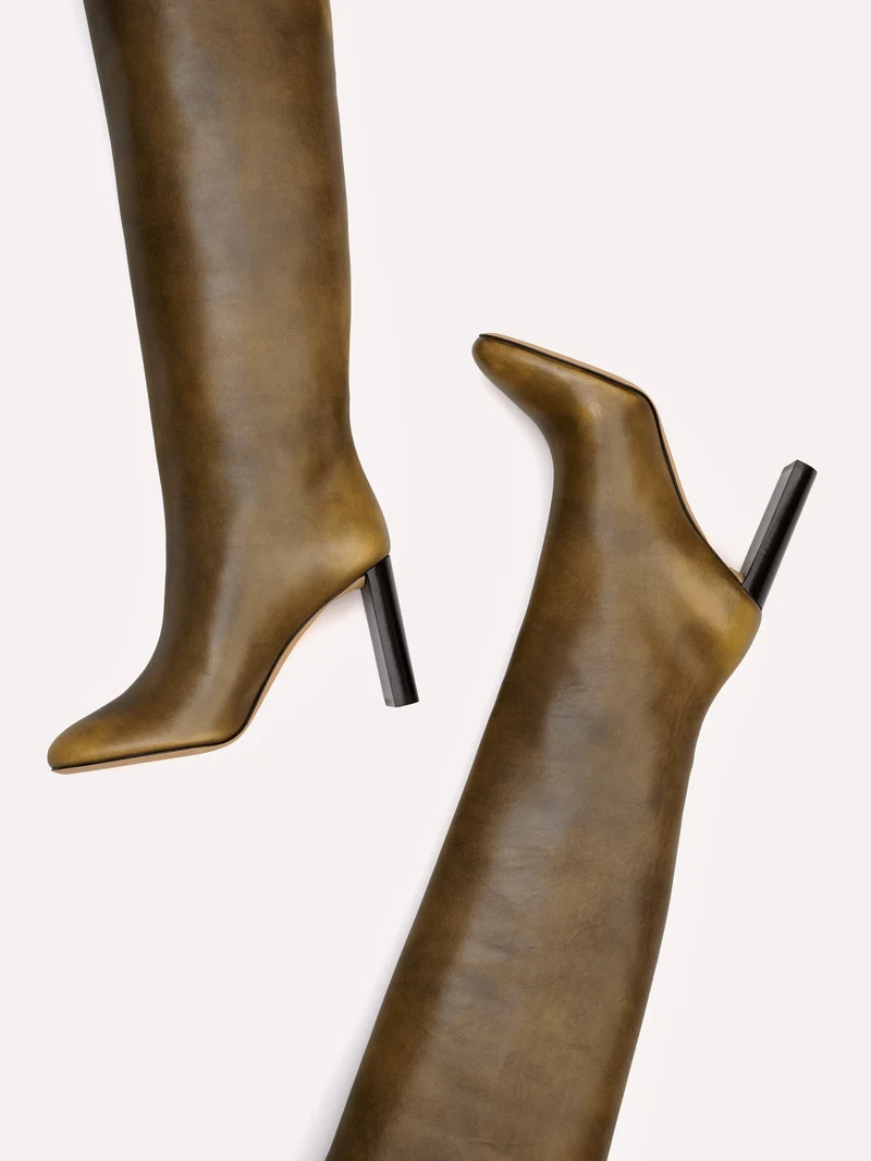Bottes Adriana en cuir piper brun doré et talon haut