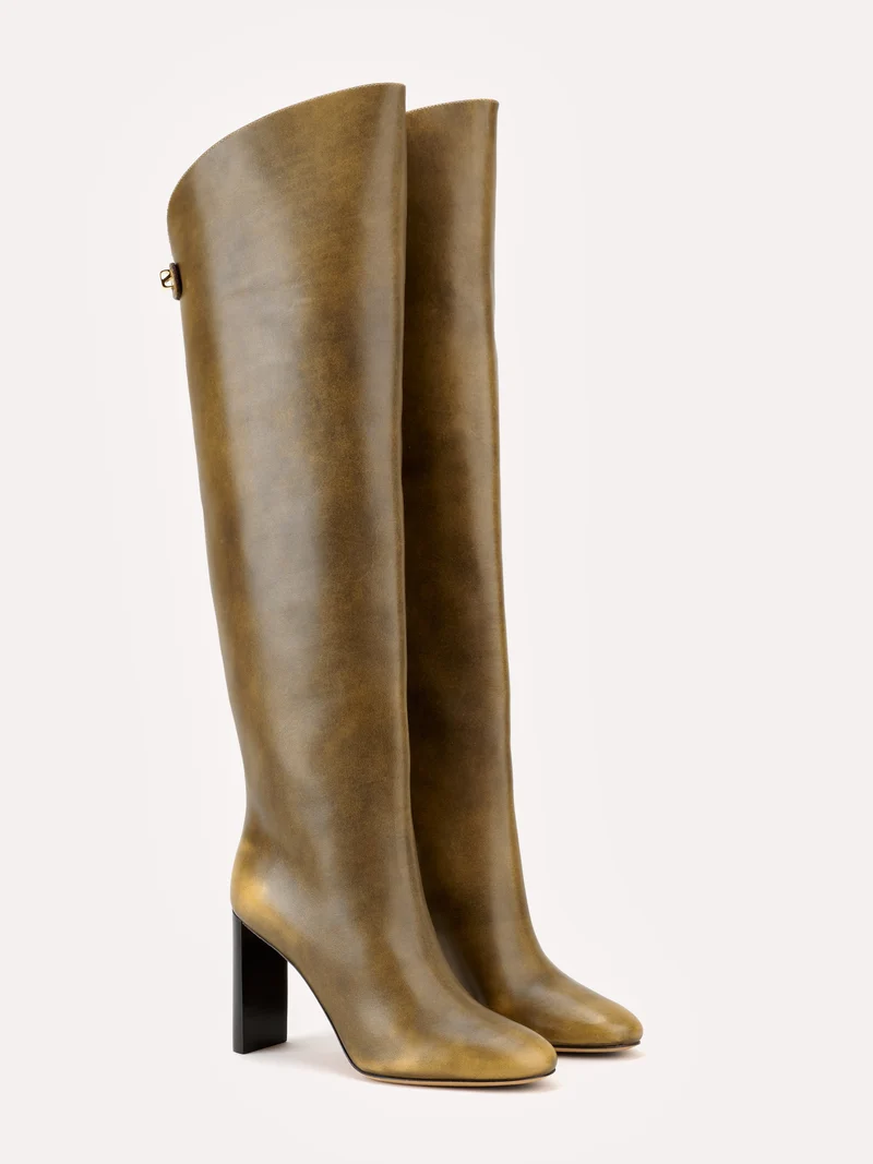 Bottes Adriana en cuir piper brun doré et talon haut