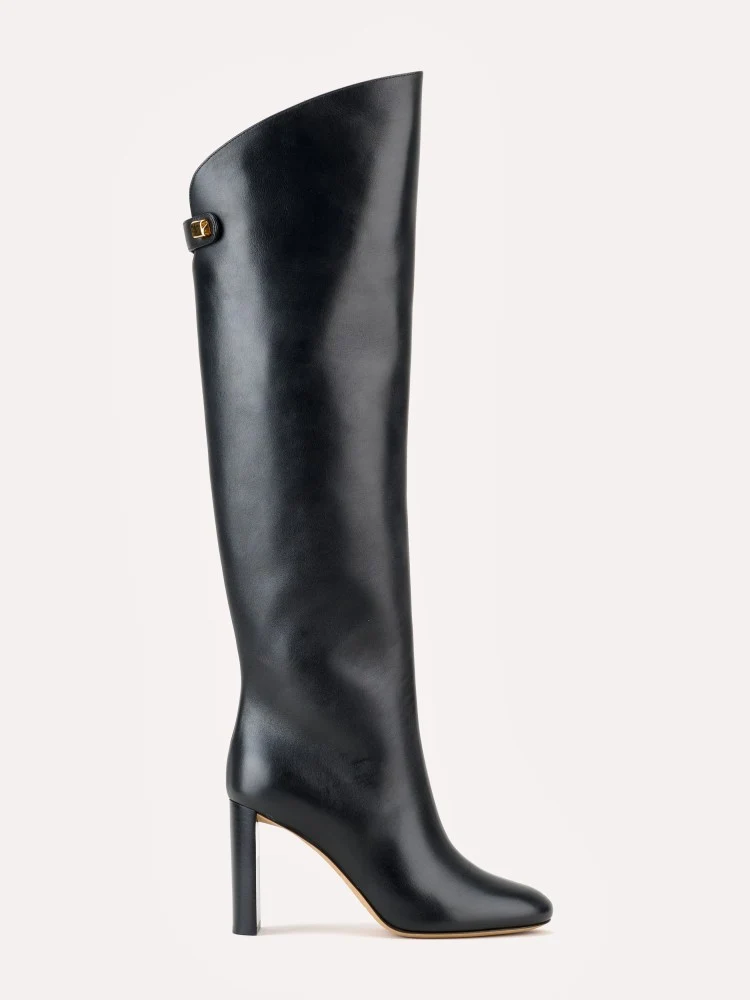 Bottes Adriana en cuir piper noir et talon haut