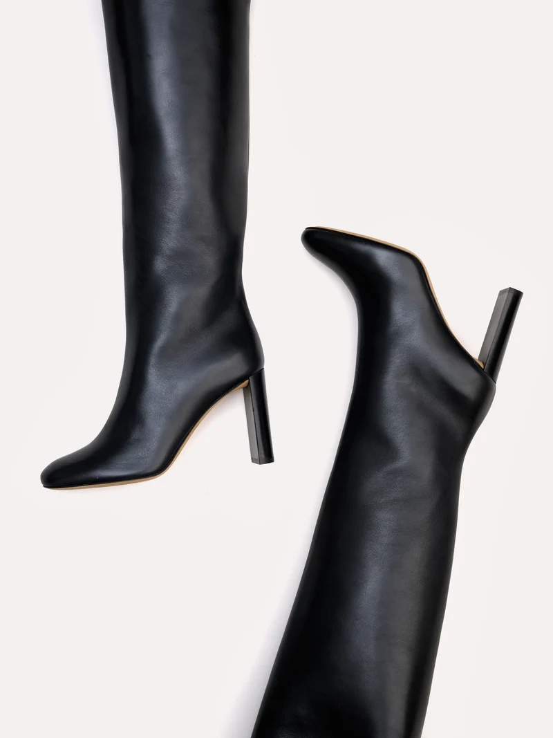 Bottes Adriana en cuir piper noir et talon haut