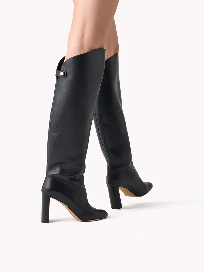Bottes Adriana en cuir piper noir et talon haut