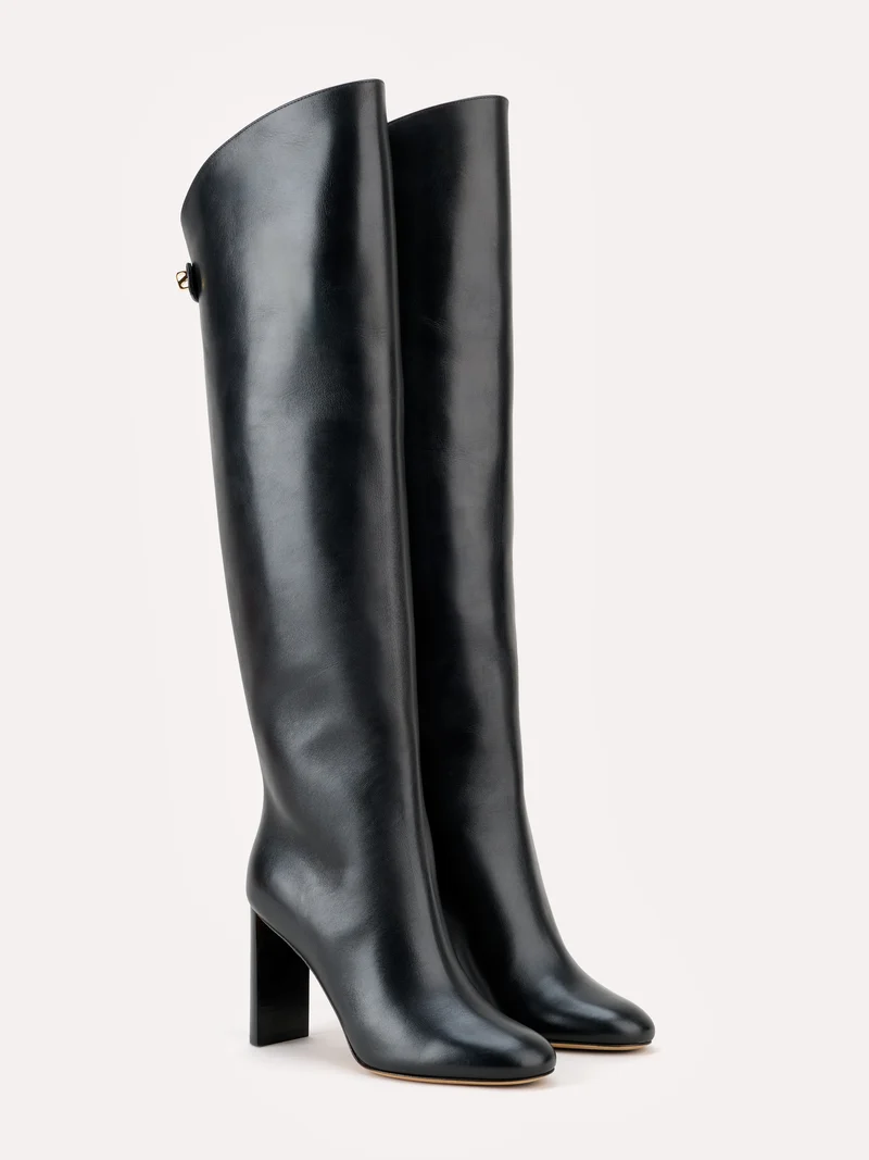 Bottes Adriana en cuir piper noir et talon haut