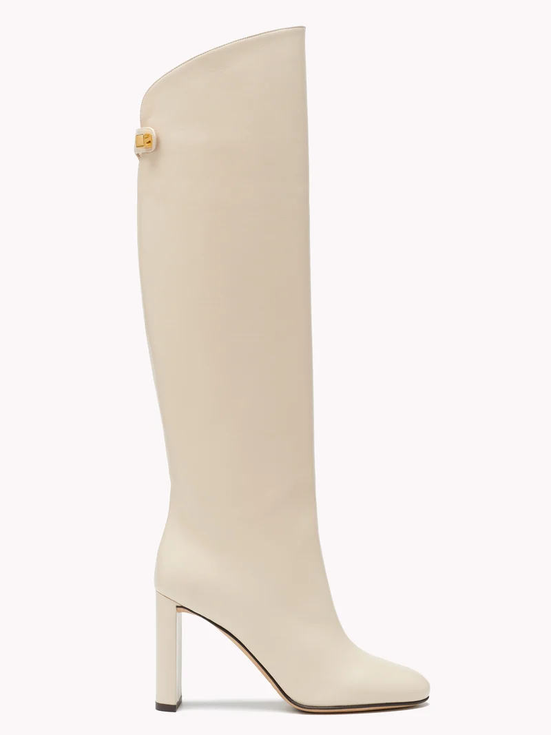 Bottes à talons Adriana en cuir d'agneau crème