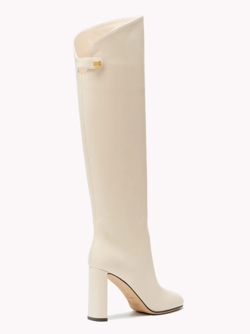 Bottes à talons Adriana en cuir d'agneau crème