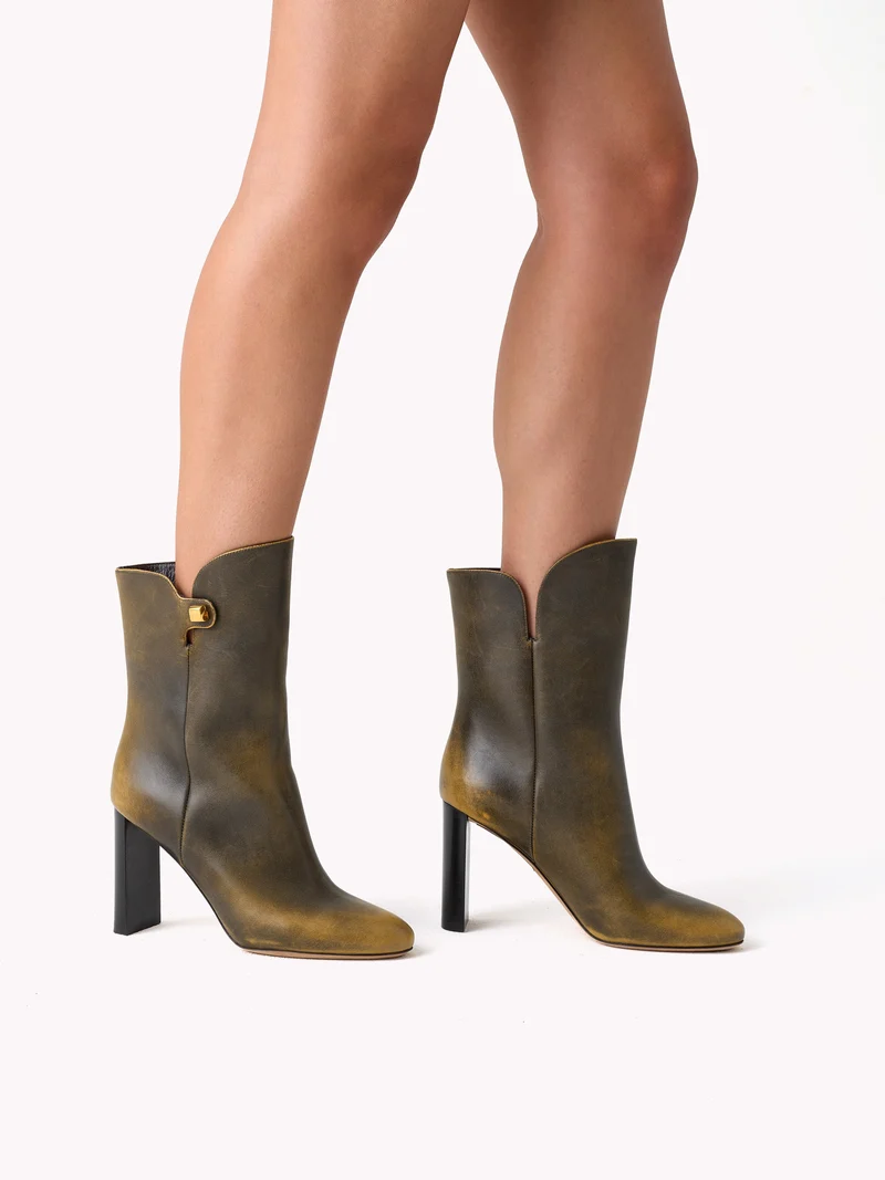 Bottines à talon Gabriella en cuir piper brun doré