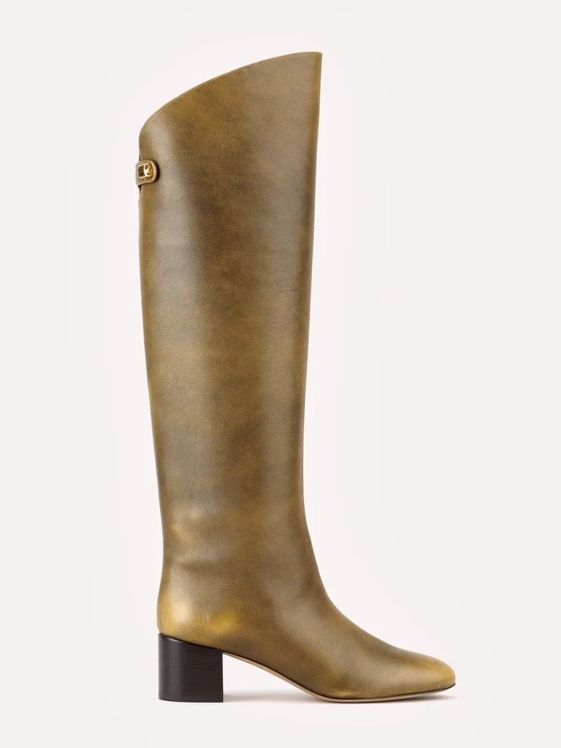 Bottes Adry Up en cuir piper brun doré et talon moyen