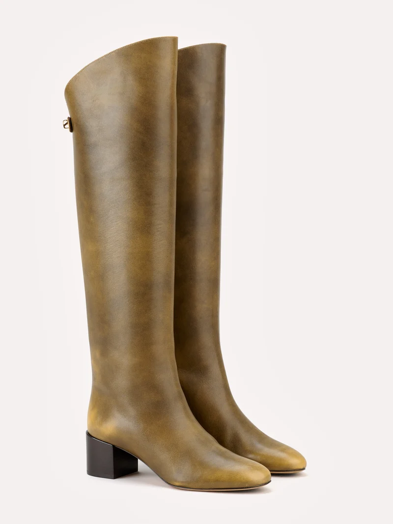 Bottes Adry Up en cuir piper brun doré et talon moyen