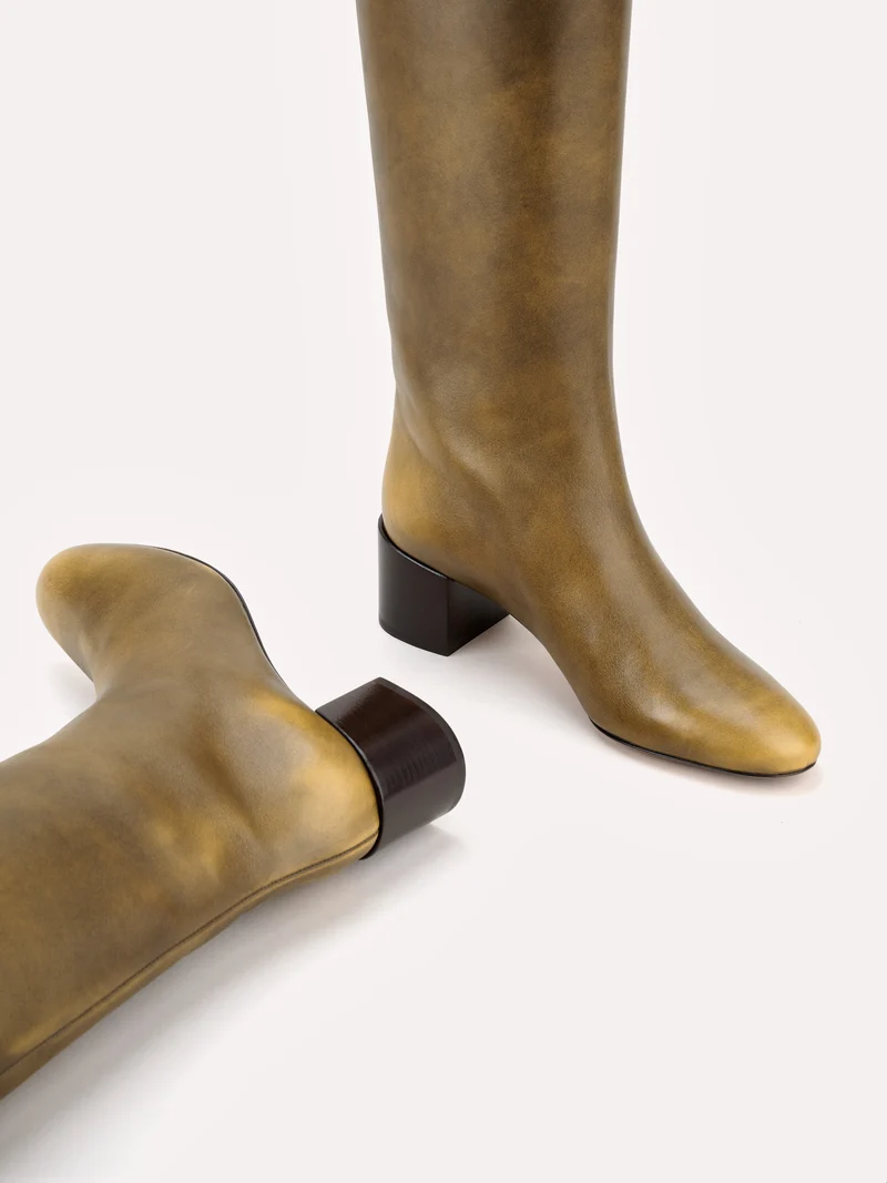 Bottes Adry Up en cuir piper brun doré et talon moyen