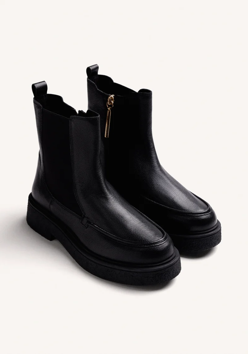 BLACK CHELSEA LEATHER ANKLE BOOTS
