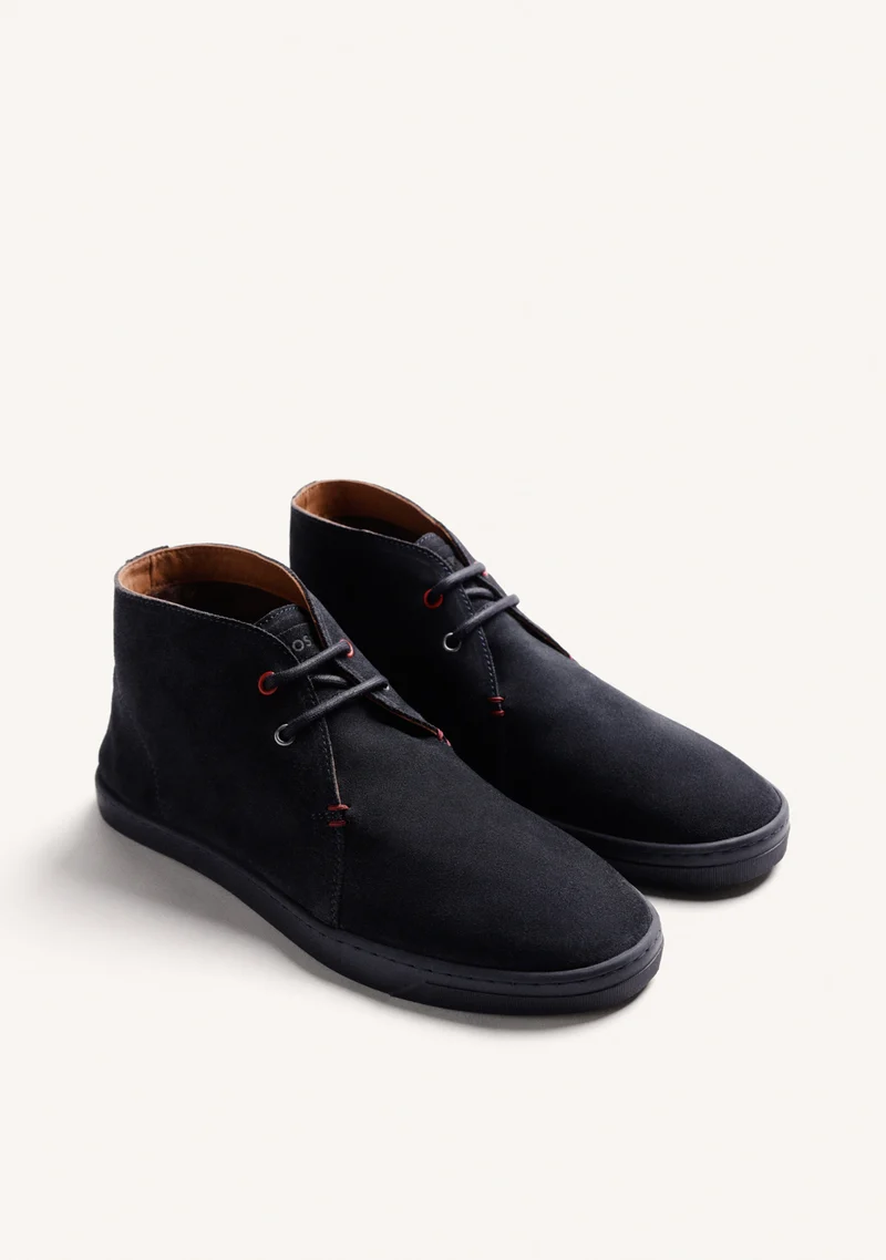 NAVY BLUE LEATHER ANKLE BOOTS