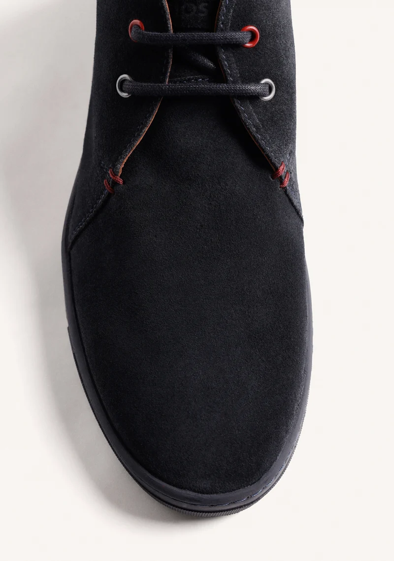 NAVY BLUE LEATHER ANKLE BOOTS