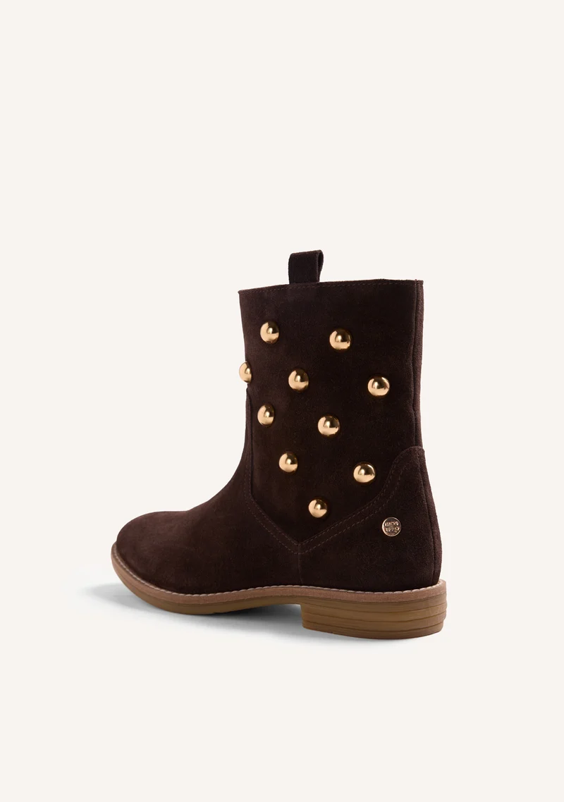 CHOCOLATE LEATHER STUDDED ANKLE BOOTS