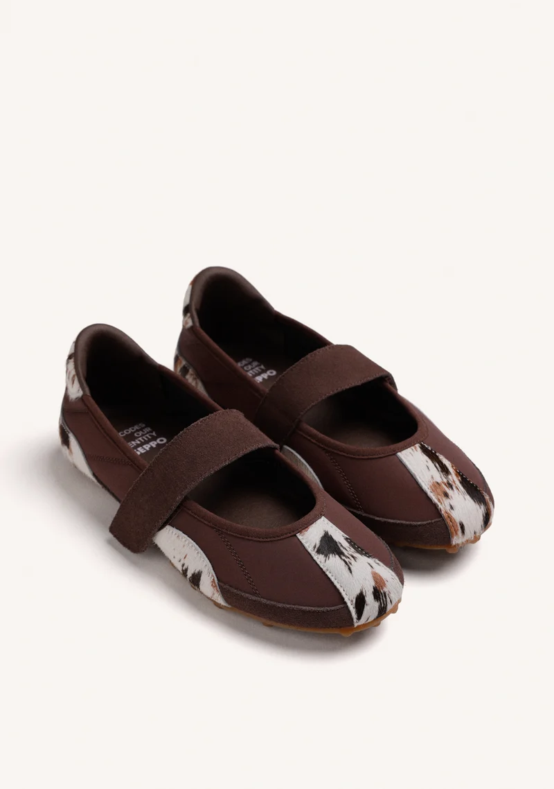 SPORTY LEATHER BALLET FLATS WITH ANIMAL PRINT
