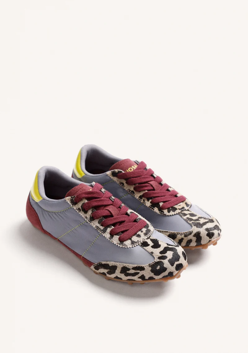 GREY SUEDE LEATHER AND NYLON SNEAKERS