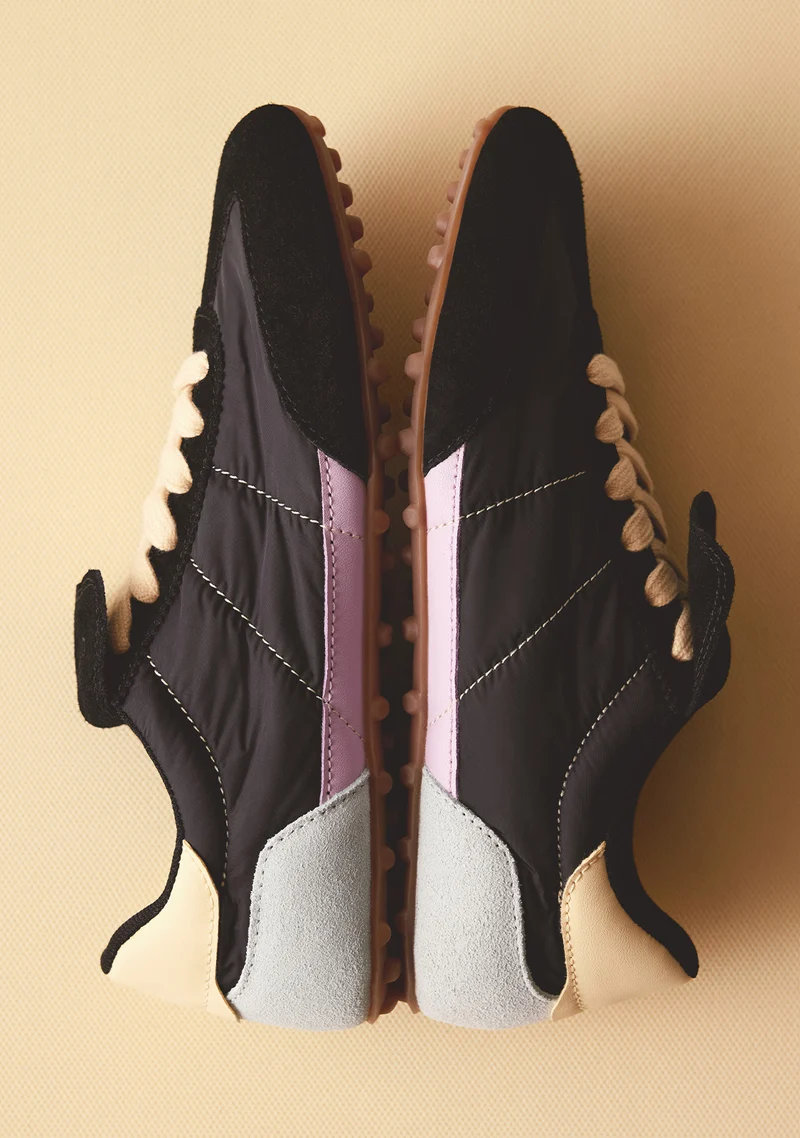 BLACK SUEDE LEATHER AND NYLON SNEAKERS