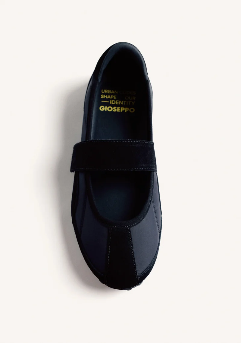 BLACK SPORT BALLET FLATS IN LEATHER AND NYLON
