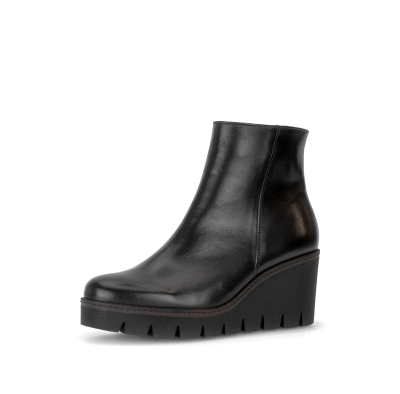 Bottines compensées noires en cuir lisse