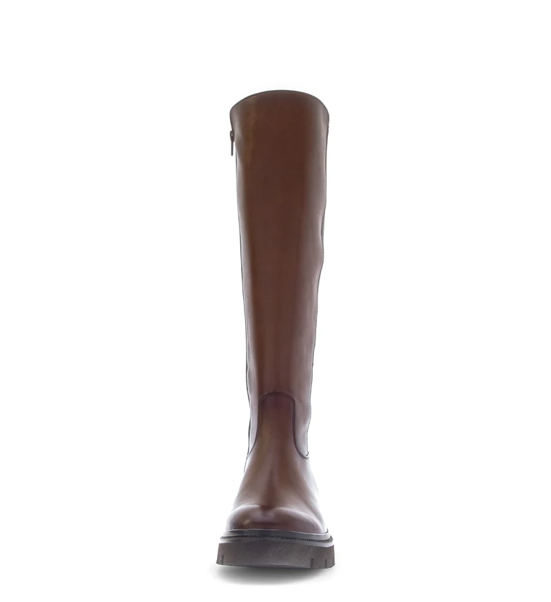 Bottes cognac en cuirs combinés