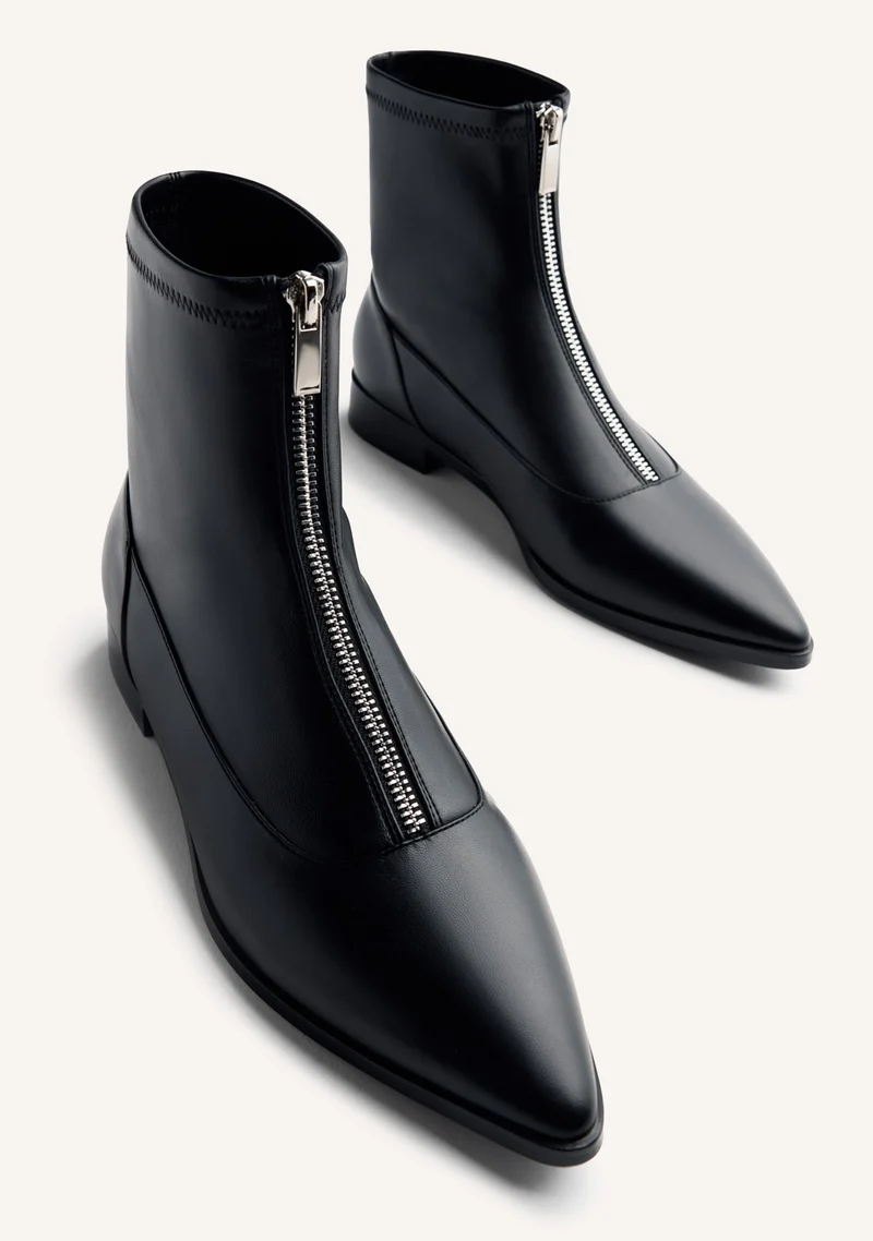 BLACK ELASTIC ANKLE BOOTS WITH ZIPPER