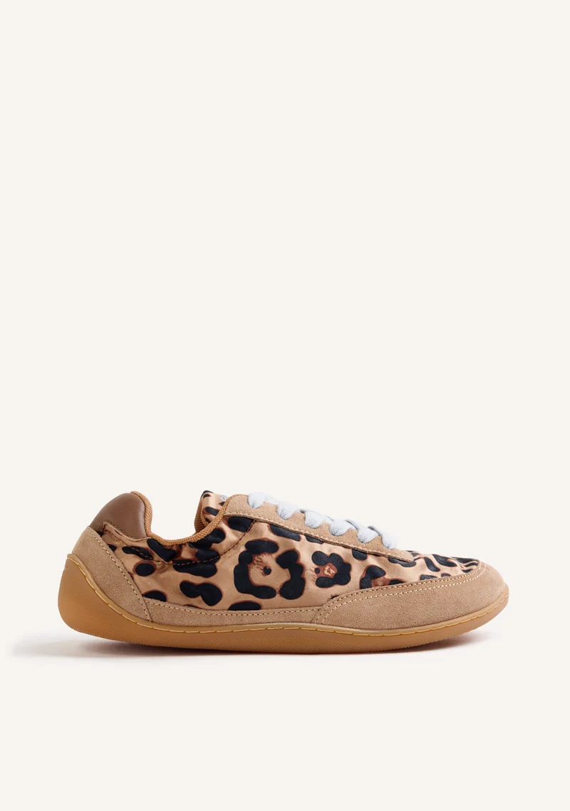 SATIN AND LEATHER BAREFOOT SNEAKERS WITH ANIMAL PRINT