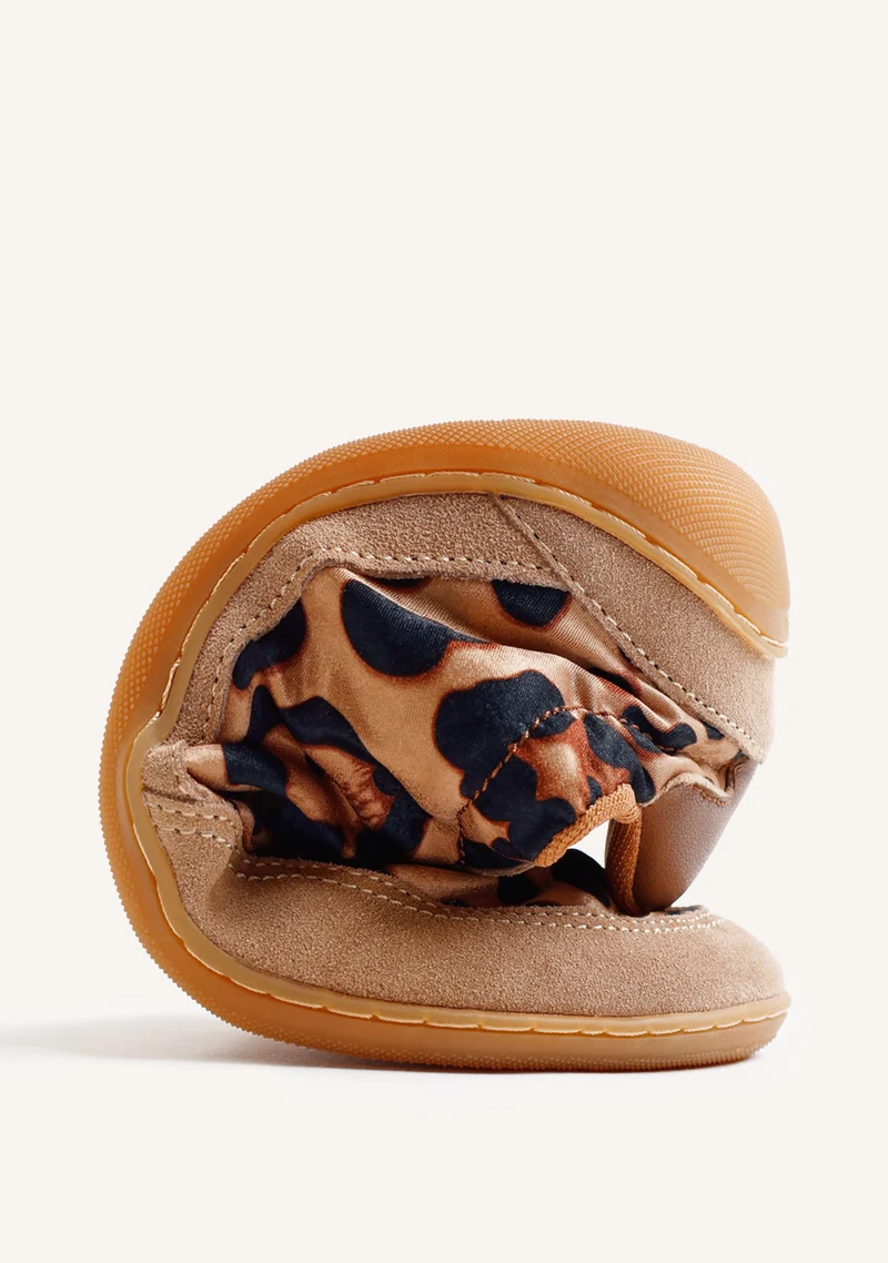 SATIN AND LEATHER BAREFOOT SNEAKERS WITH ANIMAL PRINT