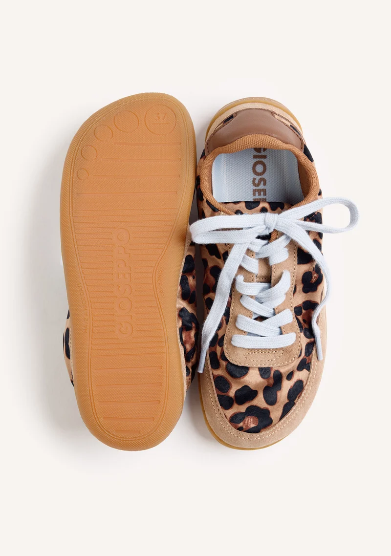 SATIN AND LEATHER BAREFOOT SNEAKERS WITH ANIMAL PRINT