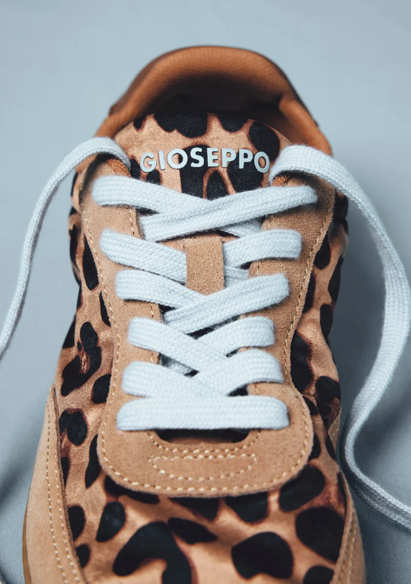 SATIN AND LEATHER BAREFOOT SNEAKERS WITH ANIMAL PRINT