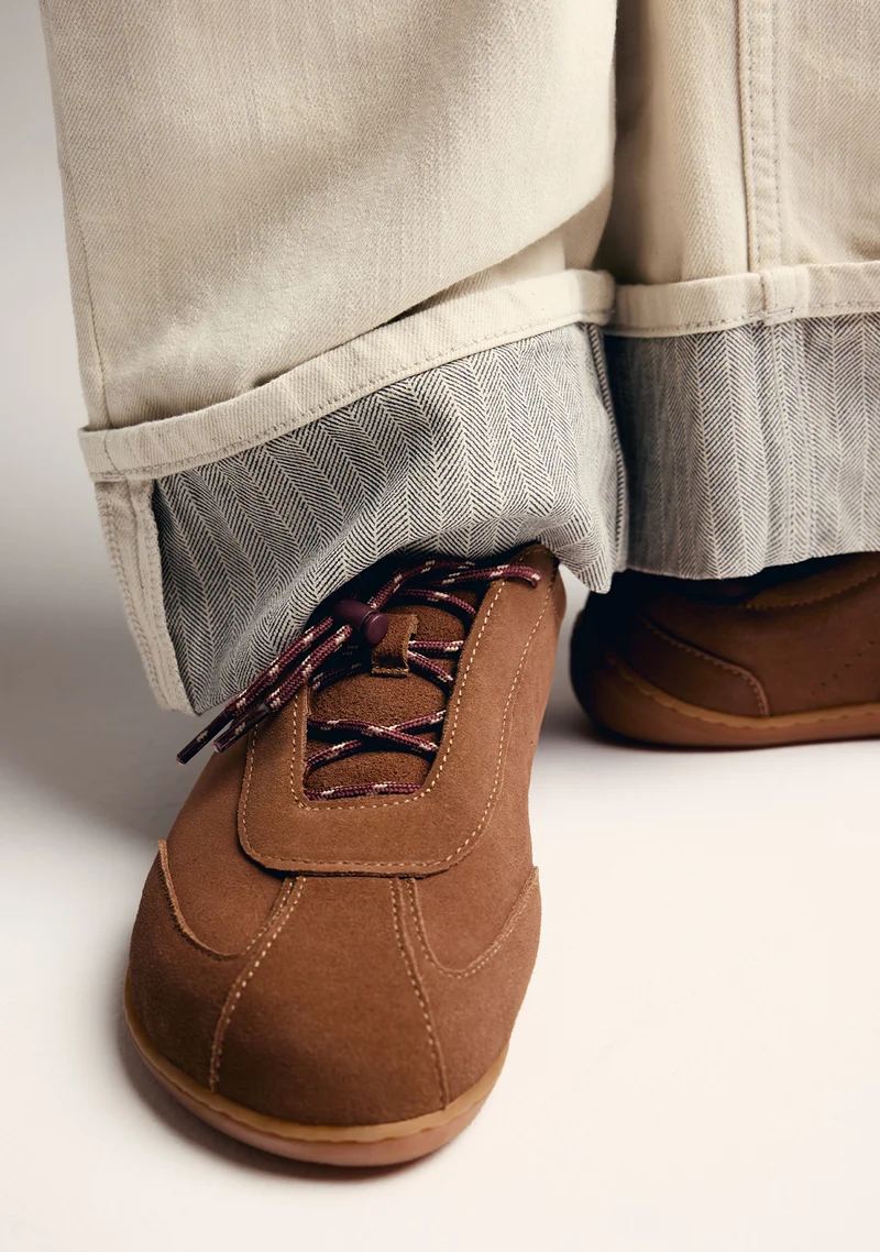 BROWN BAREFOOT SUEDE LEATHER SNEAKERS