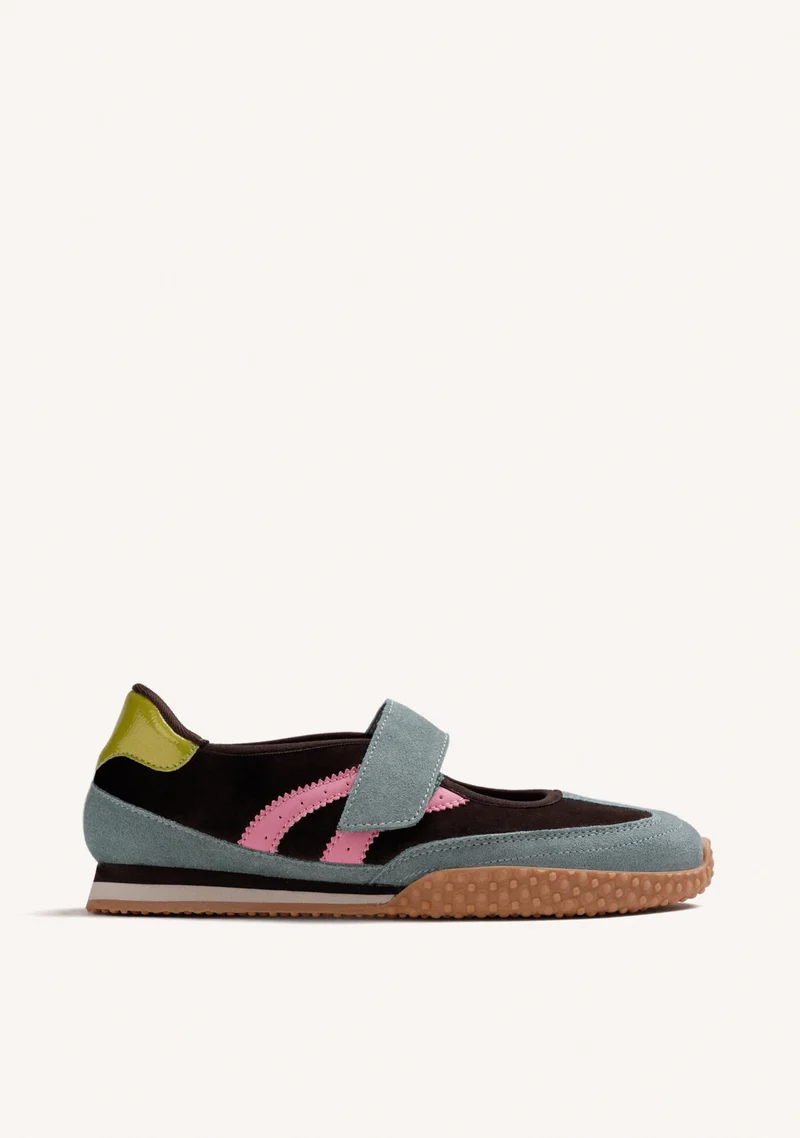 BROWN SPORTY BALLET FLATS IN LEATHER AND NYLON