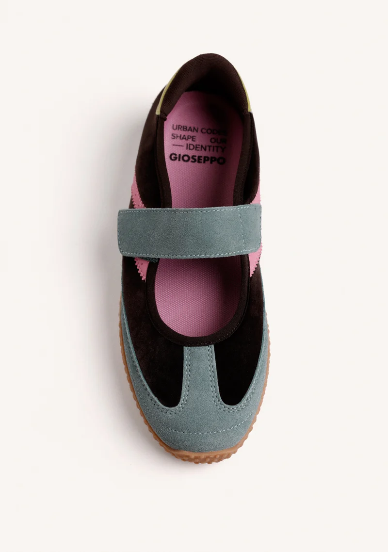 BROWN SPORTY BALLET FLATS IN LEATHER AND NYLON