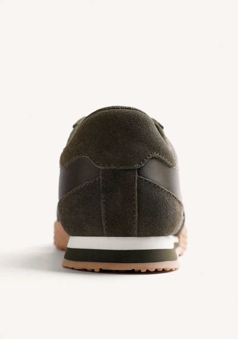 KHAKI LEATHER AND SATIN SNEAKERS