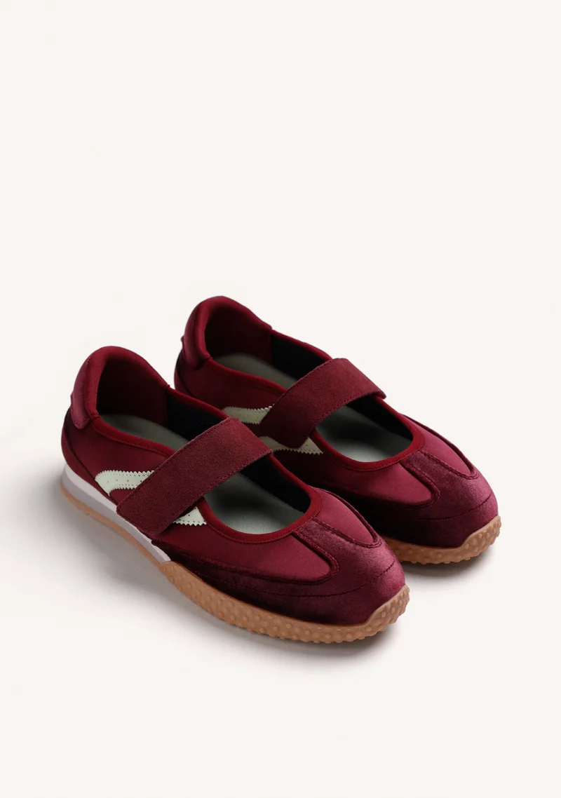 BURGUNDY SPORTS BALLET FLATS LEATHER AND SATIN
