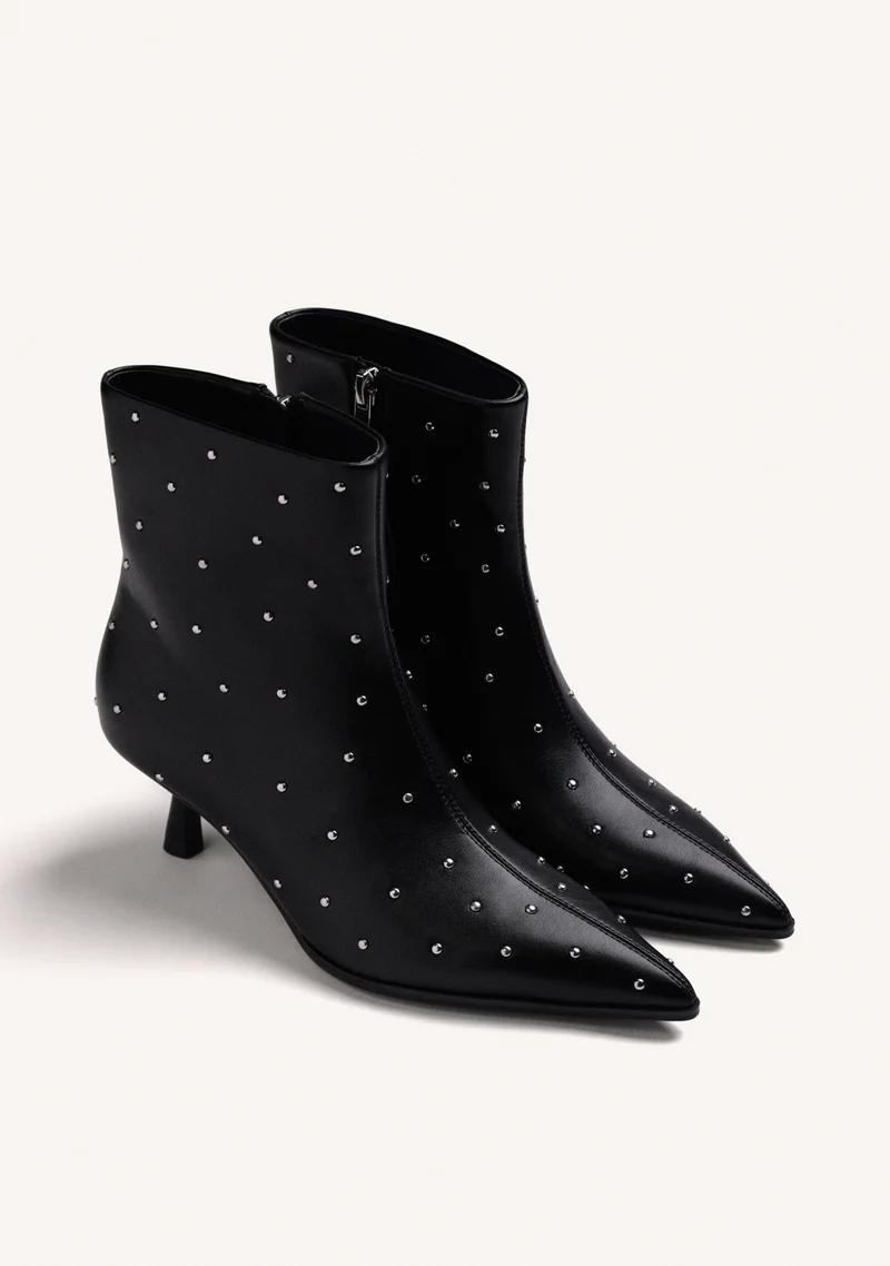 BLACK KITTEN HEEL ANKLE BOOTS WITH STUDS