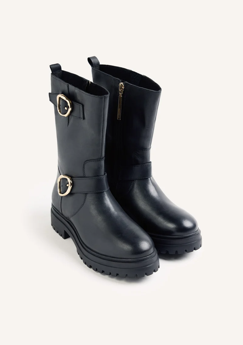 BLACK BIKER LEATHER BOOTS